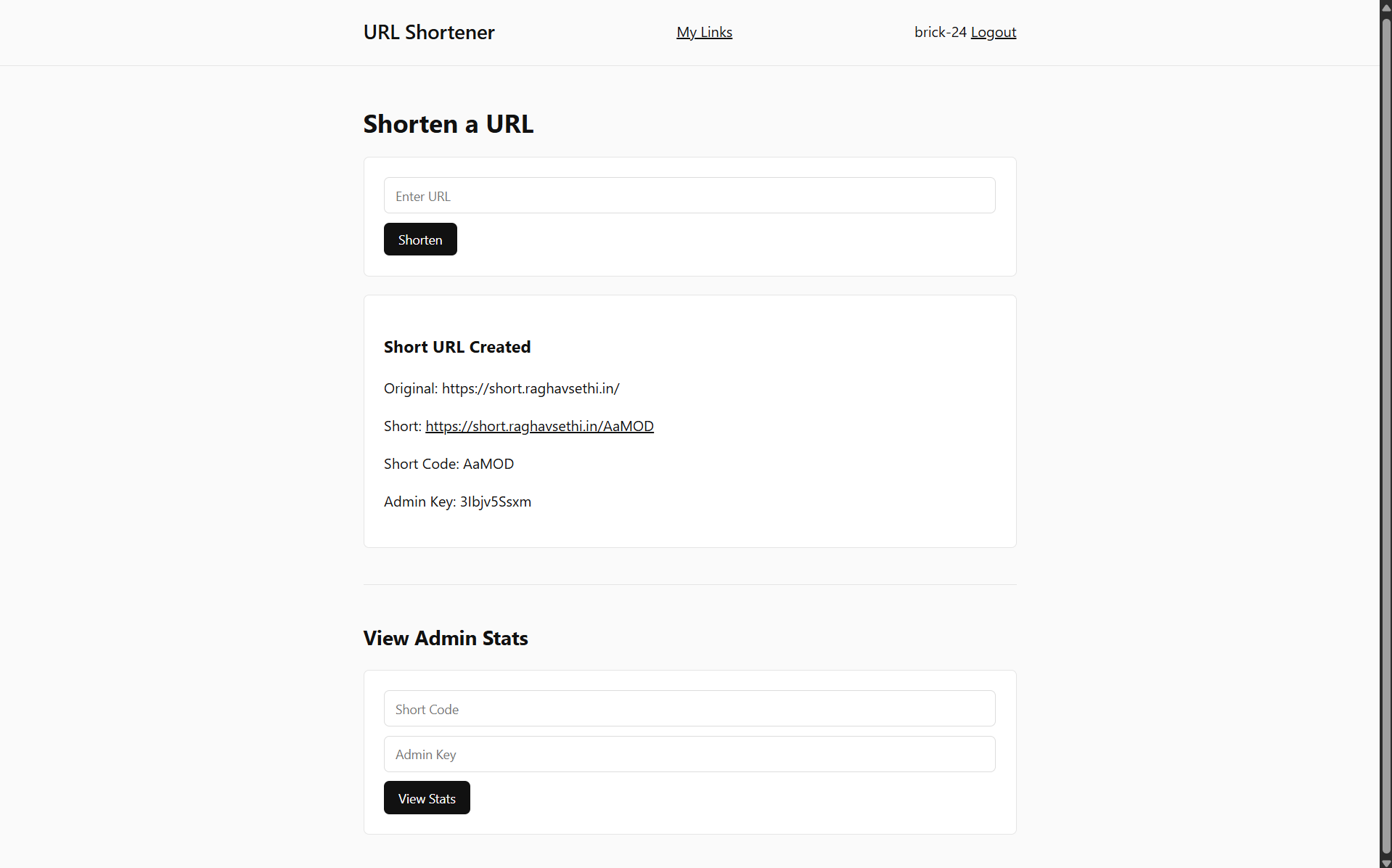 URL shortener screenshot